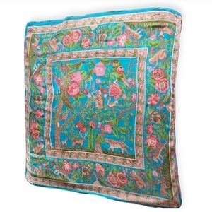 Vintage 90s April Cornell Tropical Floral & Animal Print Scarf pink & turquoise